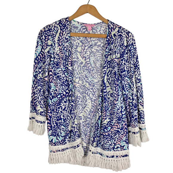 Lilly Pulitzer Size XS Cardigan Gigi Knit Wrap & Tank Top Shell Blue Paisley - Picture 4 of 10